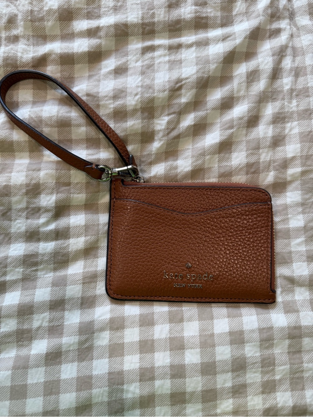 kate spade brown pebbled leather wristlet card case